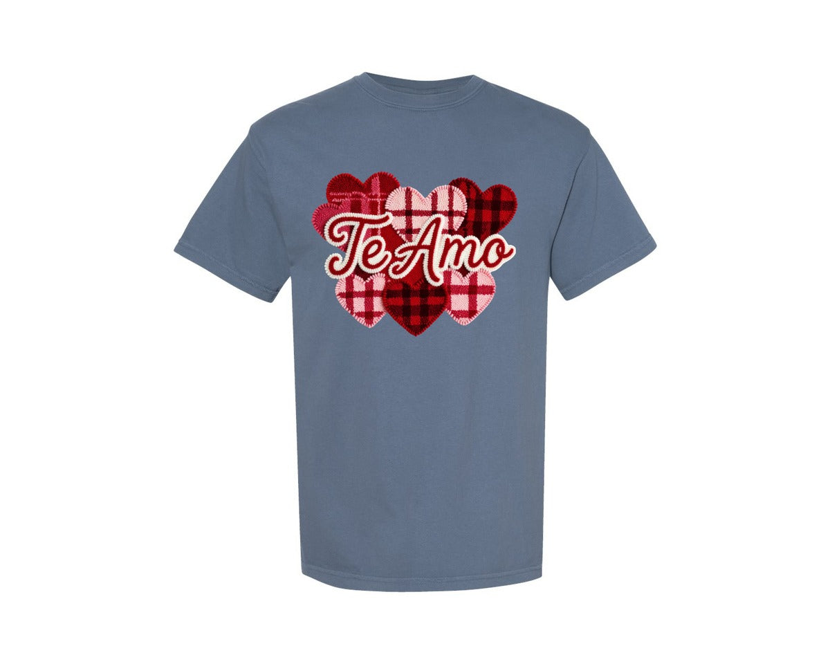 brand:Comfort Colors|color:Blue Jean|Te Amo Valentine Latch Hook 4 Graphic T-Shirt