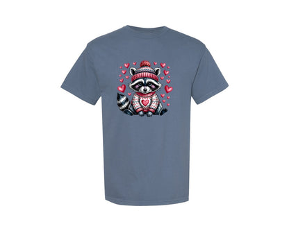 brand:Comfort Colors|color:Blue Jean|Valentine Raccoon Valentine Graphic T-Shirt