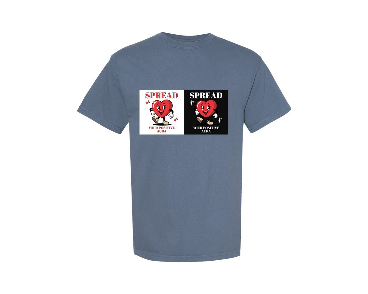 brand:Comfort Colors|color:Blue Jean|Positive Aura Cute Heart Character Graphic T-Shirt