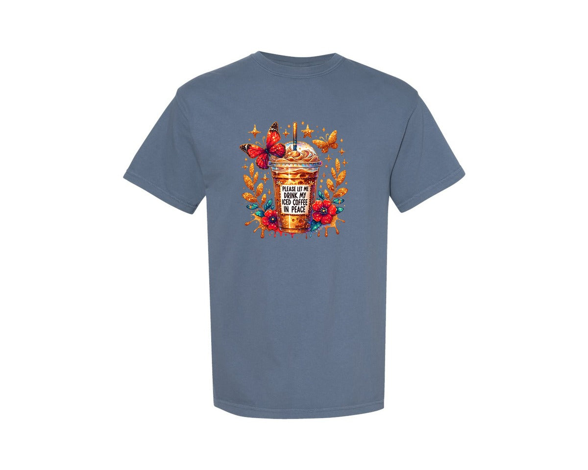 brand:Comfort Colors|color:Blue Jean|Funny Iced Coffee Lover Graphic T-Shirt