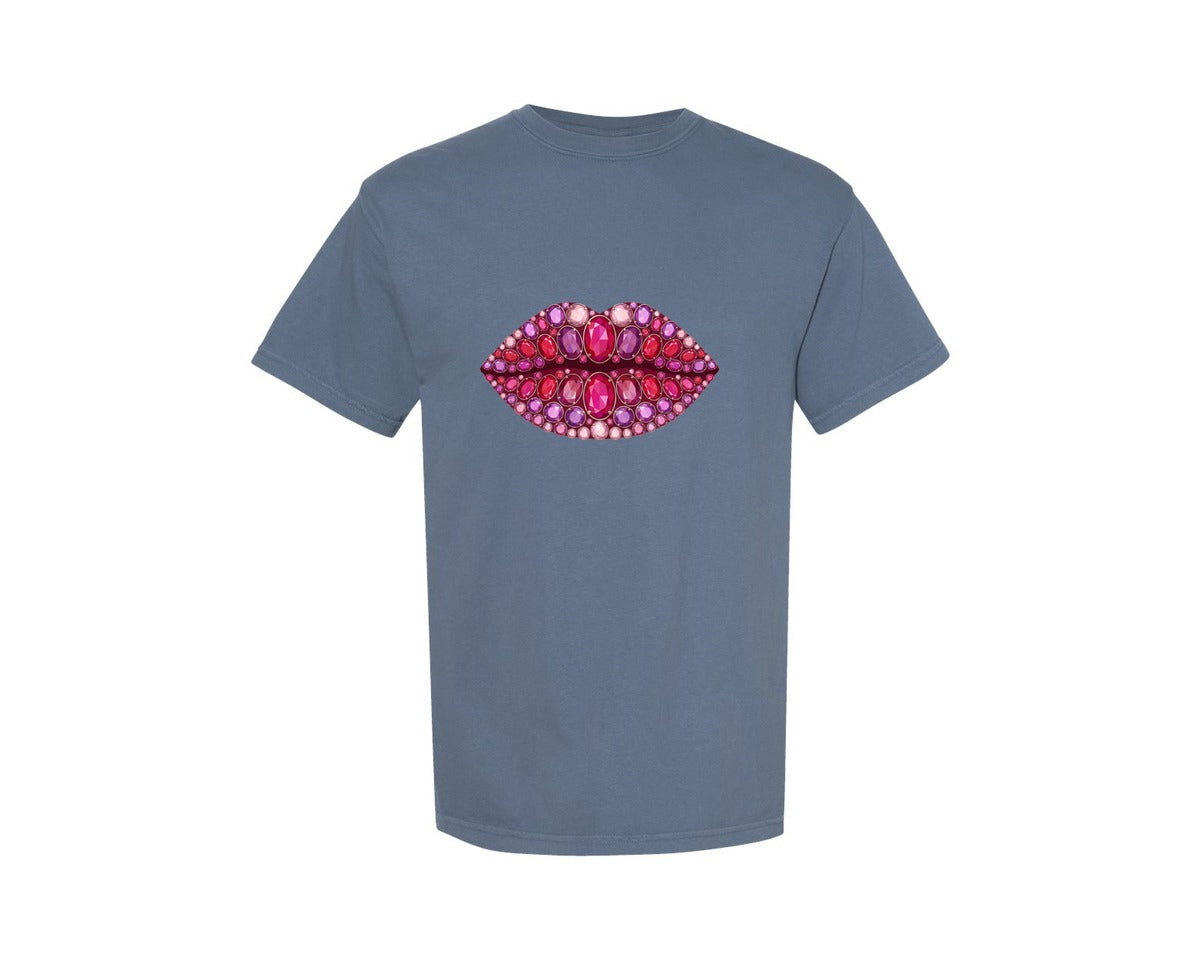 brand:Comfort Colors|color:Blue Jean|Rhinestone Kiss Be Mine Valentine 2 Graphic T-Shirt