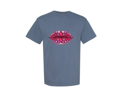 brand:Comfort Colors|color:Blue Jean|Rhinestone Kiss Be Mine Valentine 2 Graphic T-Shirt