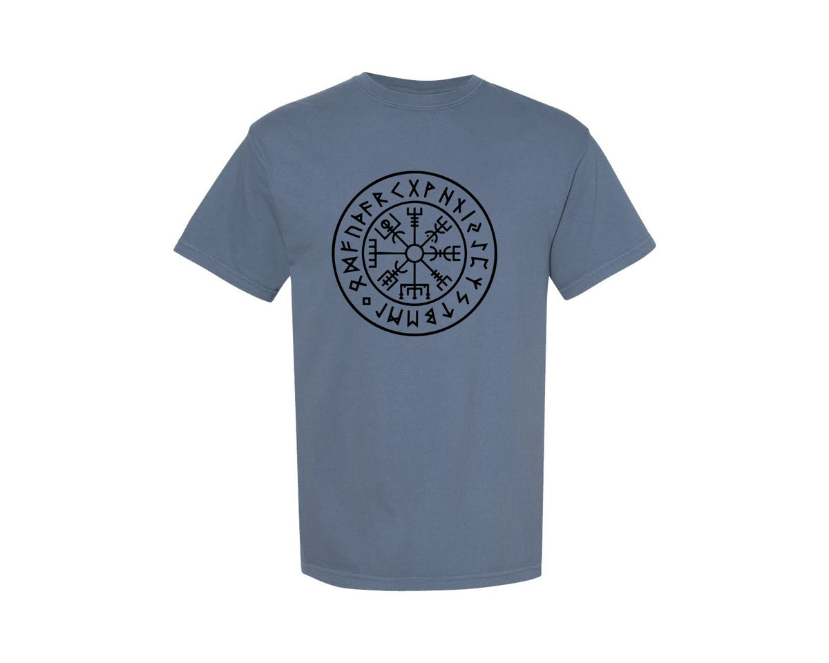 brand:Comfort Colors|color:Blue Jean|Viking Compass Vegvisir Rune Amulet Graphic T-Shirt