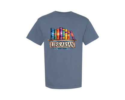 brand:Comfort Colors|color:Blue Jean|Librarian Vintage Bookshelf 2 Graphic T-Shirt