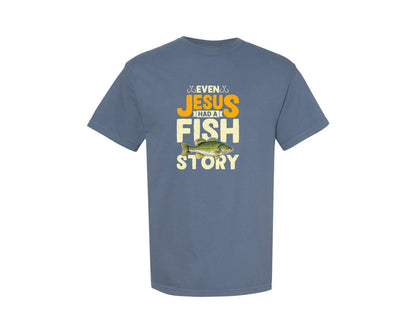 brand:Comfort Colors|color:Blue Jean|Funny Christian Bass Fishing Shirt Graphic T-Shirt