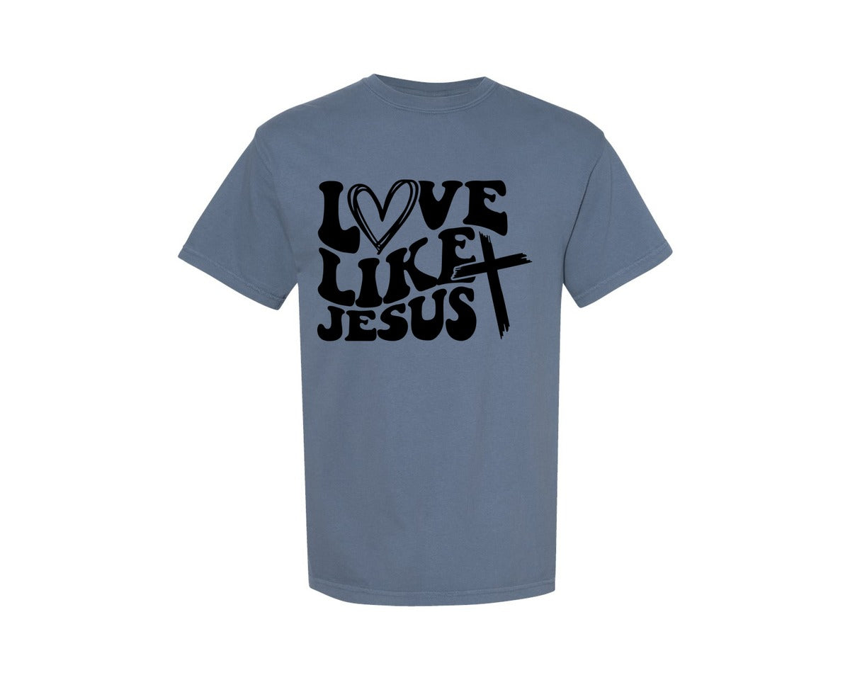 brand:Comfort Colors|color:Blue Jean|Love Like Jesus Wavy 2 Graphic T-Shirt