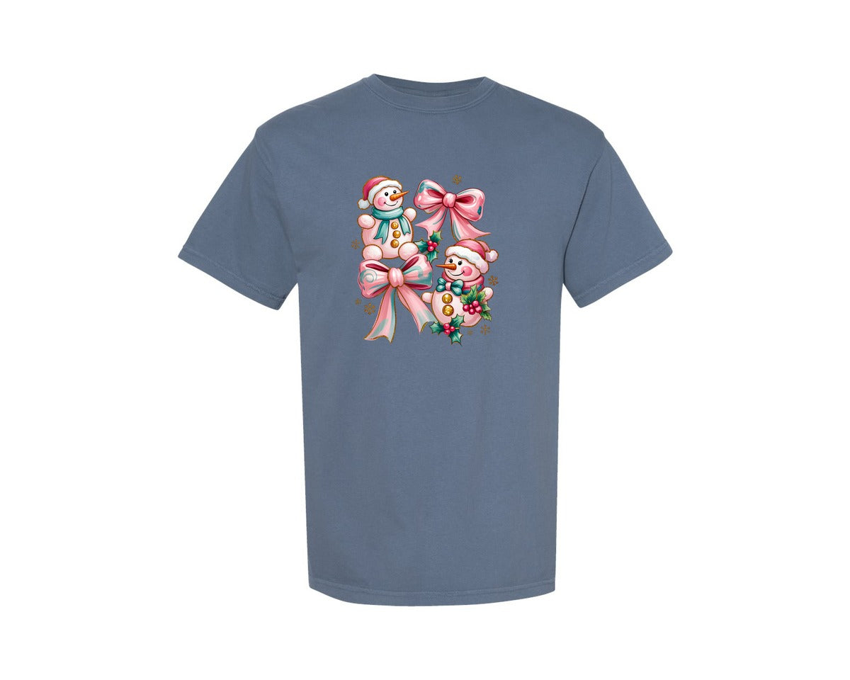 brand:Comfort Colors|color:Blue Jean|Snowman Christmas Coquette Winter Graphic T-Shirt