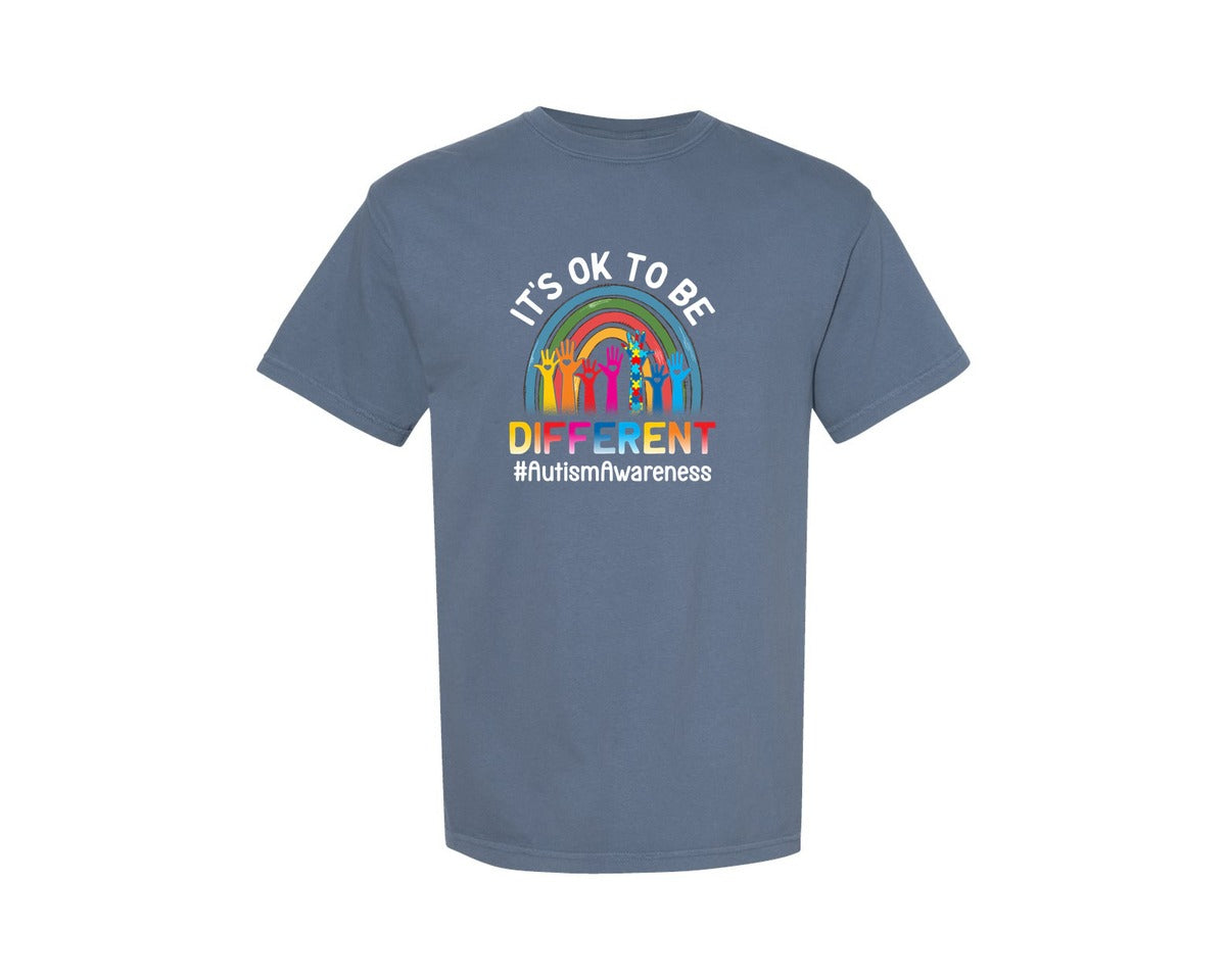 brand:Comfort Colors|color:Blue Jean|Its Ok To Be Different Autism 3 Graphic T-Shirt