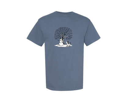 brand:Comfort Colors|color:Blue Jean|Snowman And Dog Christmas Snowman Graphic T-Shirt