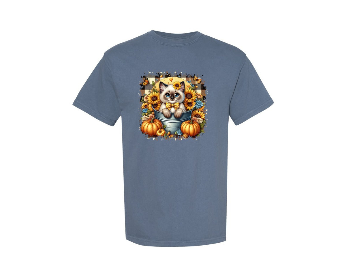 brand:Comfort Colors|color:Blue Jean|Autumn Cat Square Tshirt 20 Graphic T-Shirt