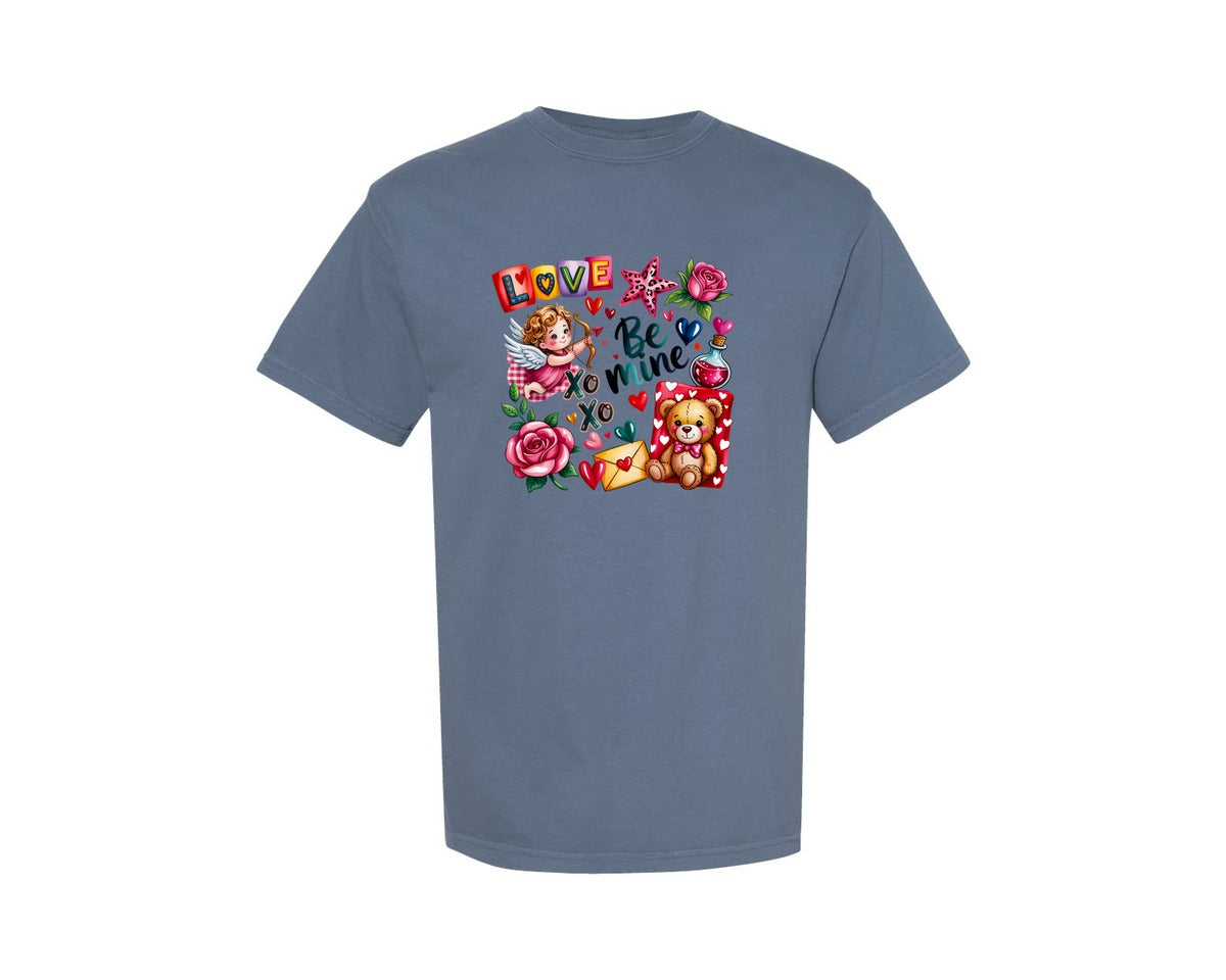brand:Comfort Colors|color:Blue Jean|Retro Valentine Collagexoxo Be Mine Graphic T-Shirt