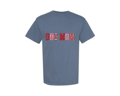 brand:Comfort Colors|color:Blue Jean|Faux Yarn Valentine Dog Mom Latch Hook Graphic T-Shirt