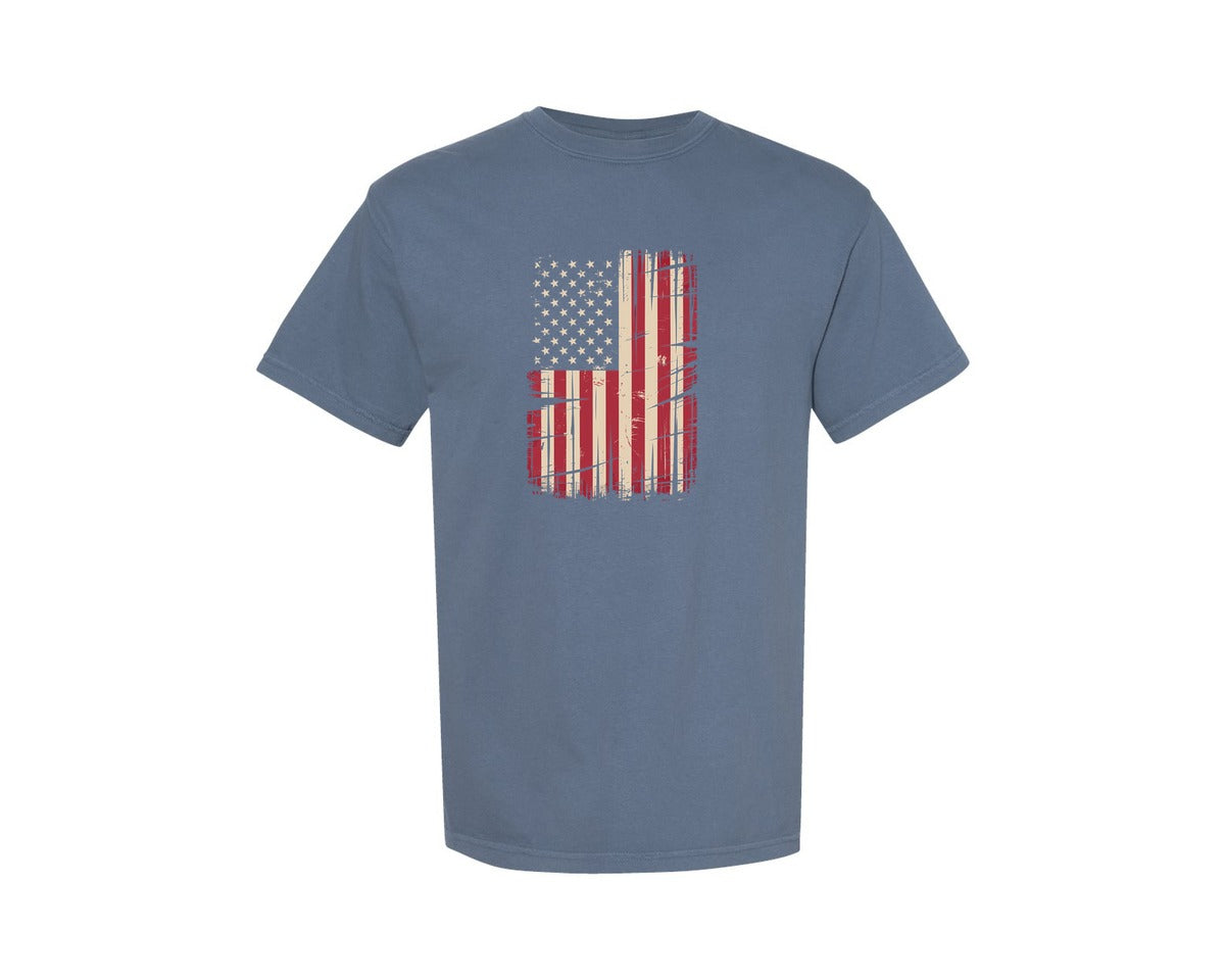 brand:Comfort Colors|color:Blue Jean|Vintage Usa Flag Shirt Graphic T-Shirt