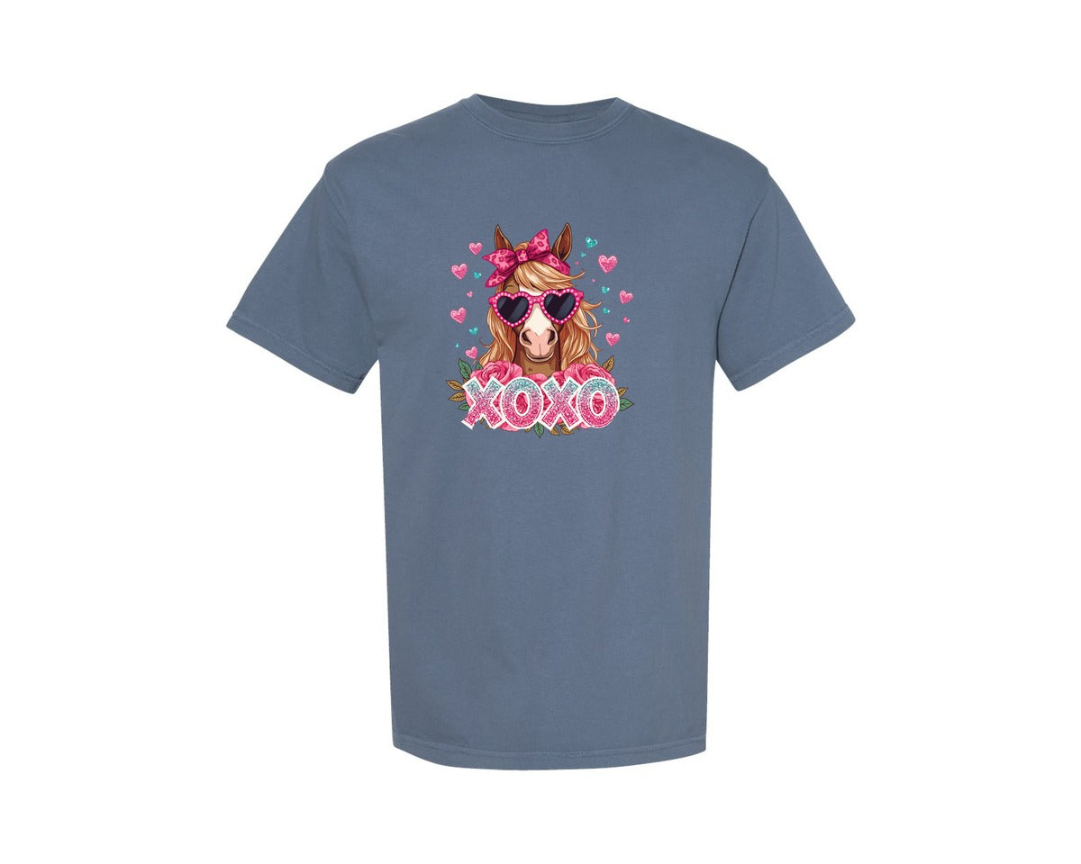 brand:Comfort Colors|color:Blue Jean|Horse Xoxo Valentine 2 Graphic T-Shirt
