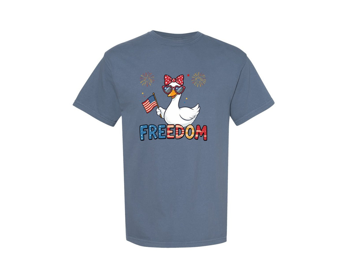 brand:Comfort Colors|color:Blue Jean|Patriotic Goose Freedom Bird Graphic T-Shirt