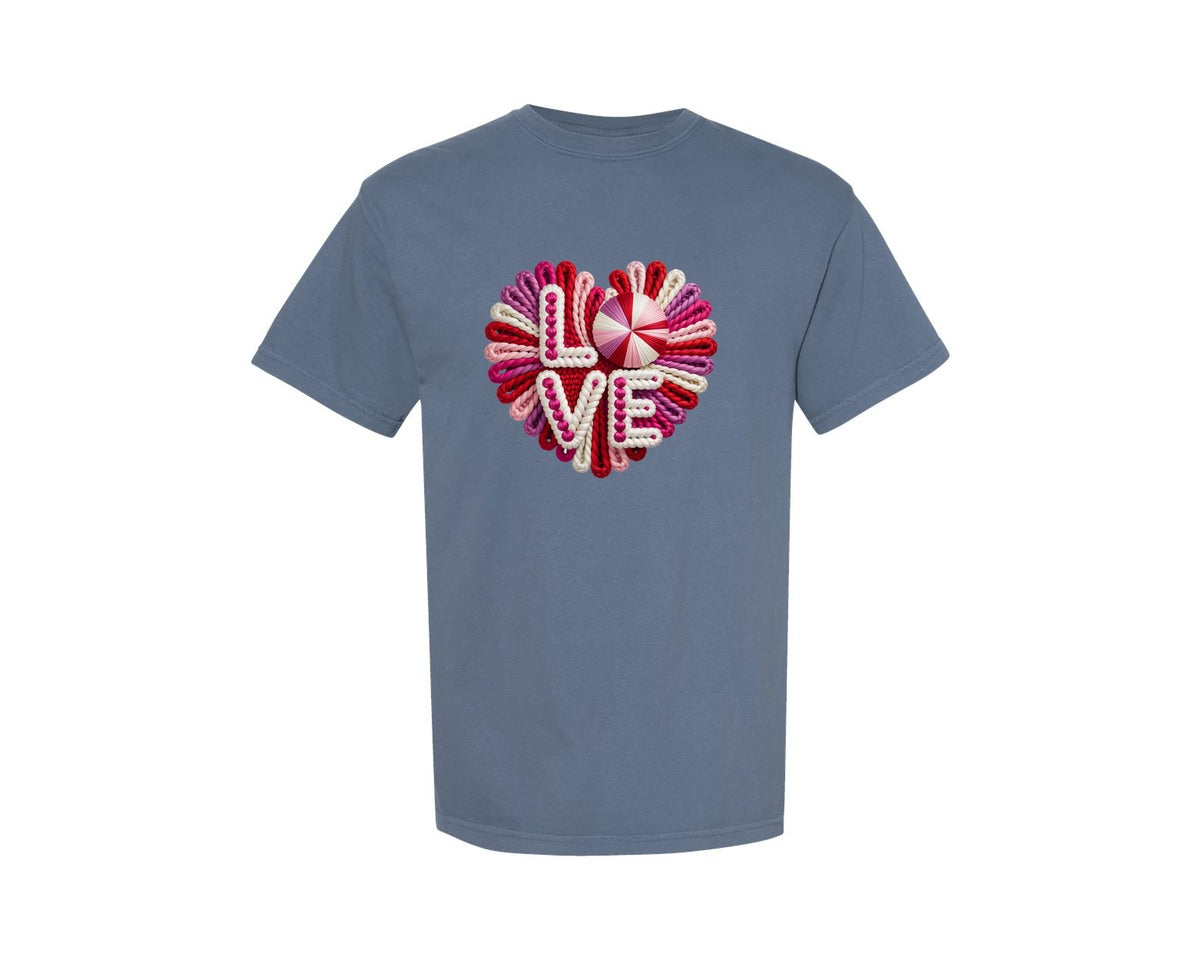 brand:Comfort Colors|color:Blue Jean|Knitted Love Burst Valentine Shirt Graphic T-Shirt