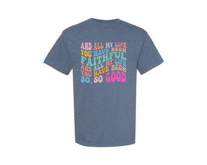 brand:Comfort Colors|color:Blue Jean|Goodness Of God Groovy Wavy Colorful Graphic T-Shirt
