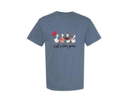 brand:Comfort Colors|color:Blue Jean|Just A Love Goose Valentines Goose Graphic T-Shirt