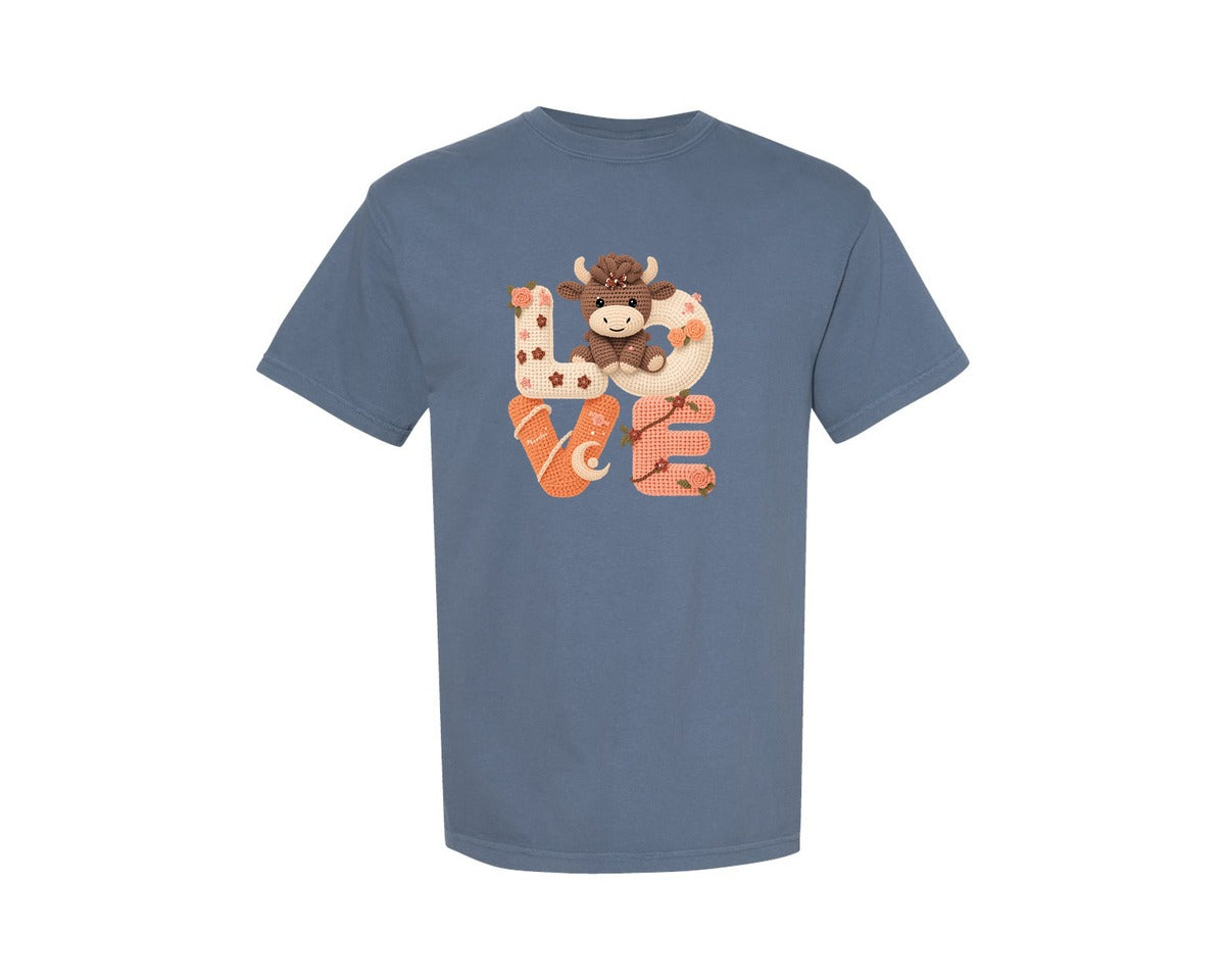 brand:Comfort Colors|color:Blue Jean|Highland Cow Valentines Day 2 Graphic T-Shirt