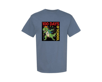brand:Comfort Colors|color:Blue Jean|100 Days Of School Dino 2 Graphic T-Shirt