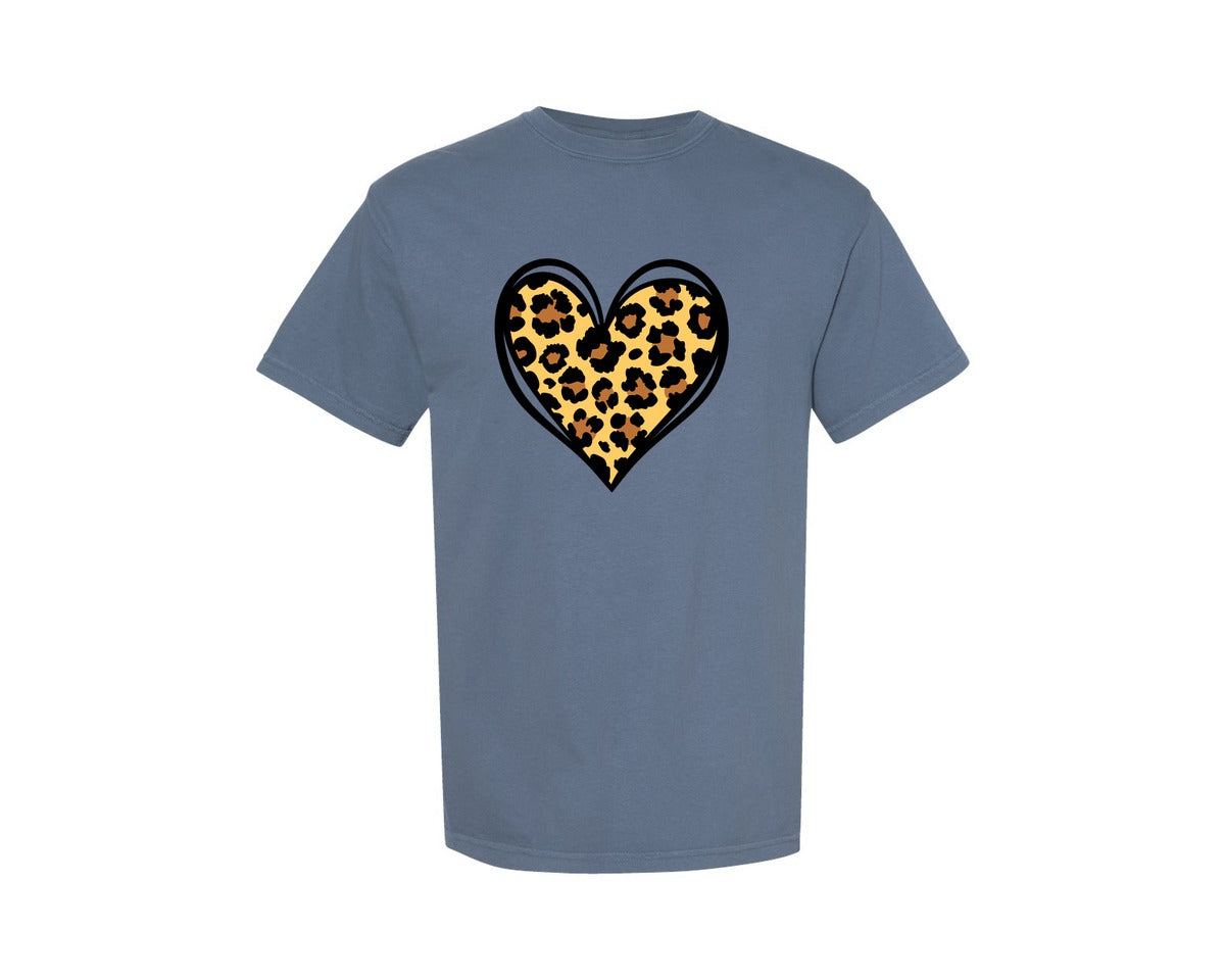 brand:Comfort Colors|color:Blue Jean|Leopard Heart 2 Graphic T-Shirt
