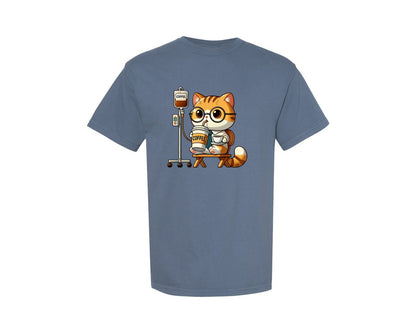 brand:Comfort Colors|color:Blue Jean|Coffee Cat Working Funny Work Humor Graphic T-Shirt