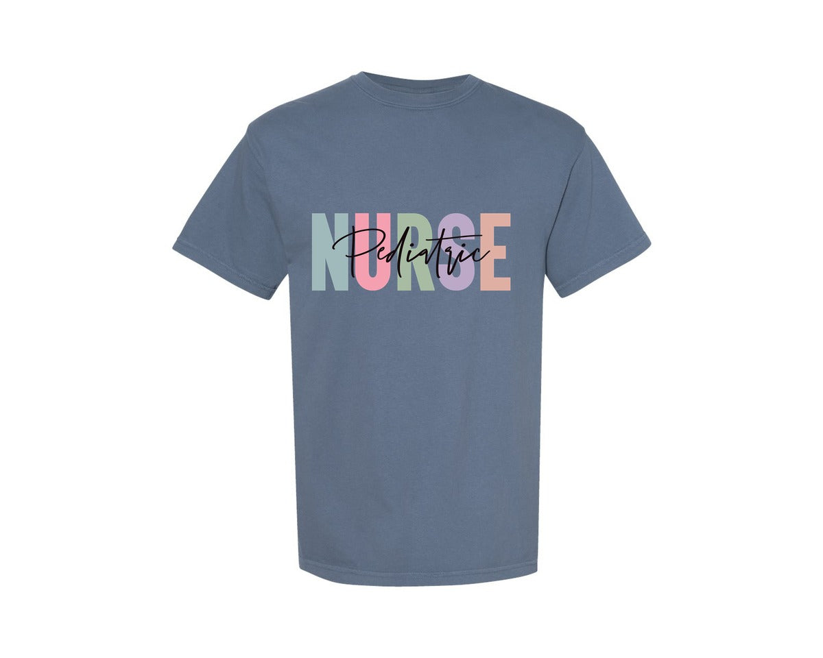 brand:Comfort Colors|color:Blue Jean|Pediatric Nurse Peds Nurse Picu Graphic T-Shirt