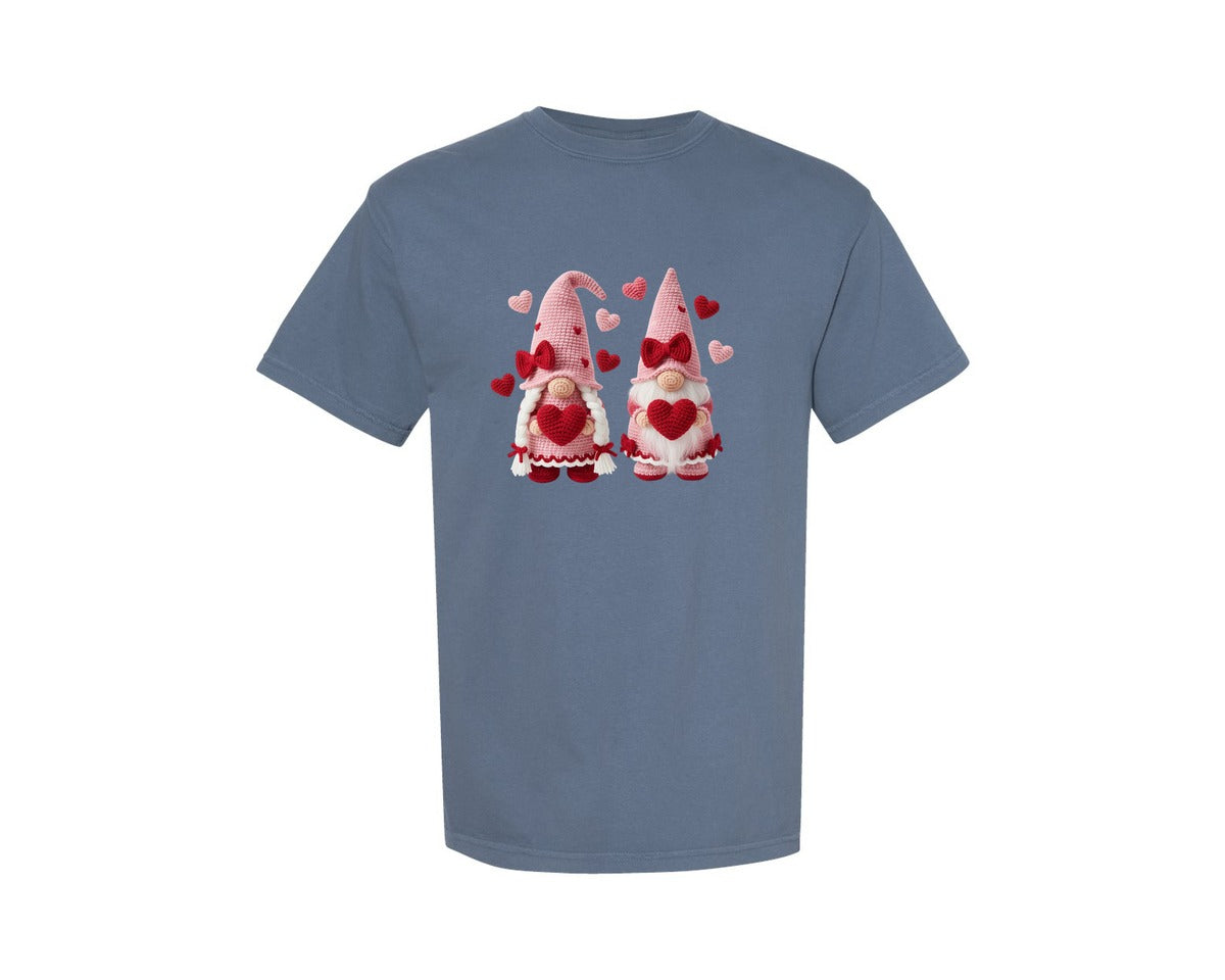 brand:Comfort Colors|color:Blue Jean|Latch Hook Yarn Valentines Gnomes Graphic T-Shirt