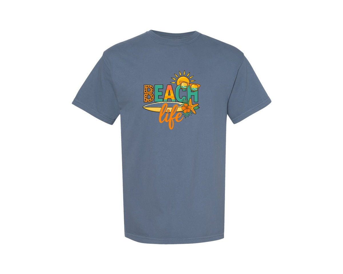 brand:Comfort Colors|color:Blue Jean|Beach Life Summer T Shirt Design Graphic T-Shirt