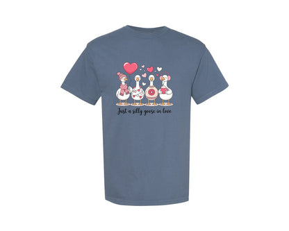 brand:Comfort Colors|color:Blue Jean|Just A Silly Goose In Love Valentine Graphic T-Shirt