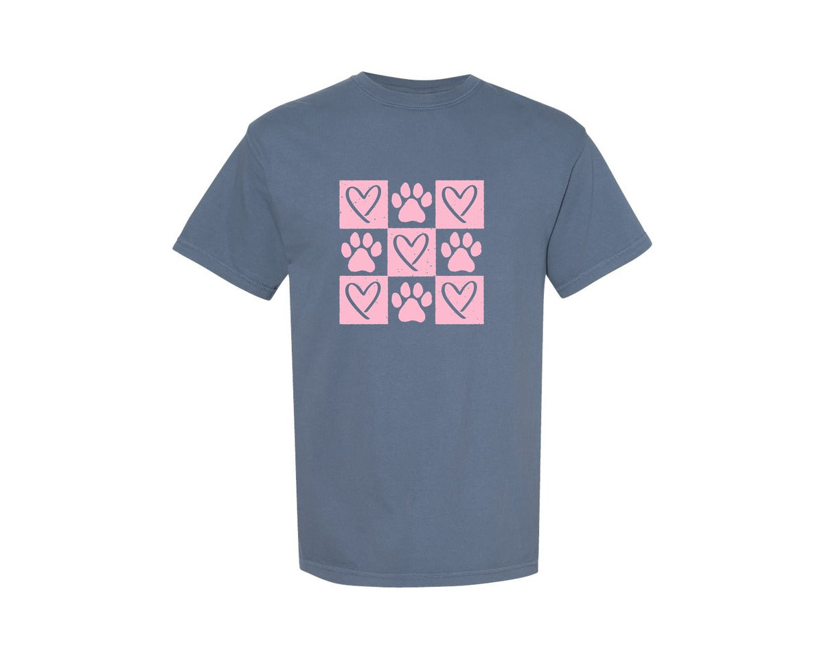 brand:Comfort Colors|color:Blue Jean|Checked Paw Dog Valentine Coquette 2 Graphic T-Shirt