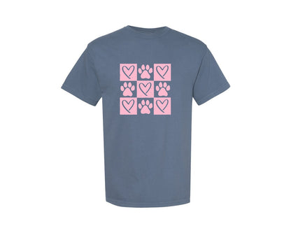 brand:Comfort Colors|color:Blue Jean|Checked Paw Dog Valentine Coquette 2 Graphic T-Shirt