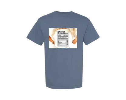 brand:Comfort Colors|color:Blue Jean|Easter Nutrition Facts Easter 2 Graphic T-Shirt