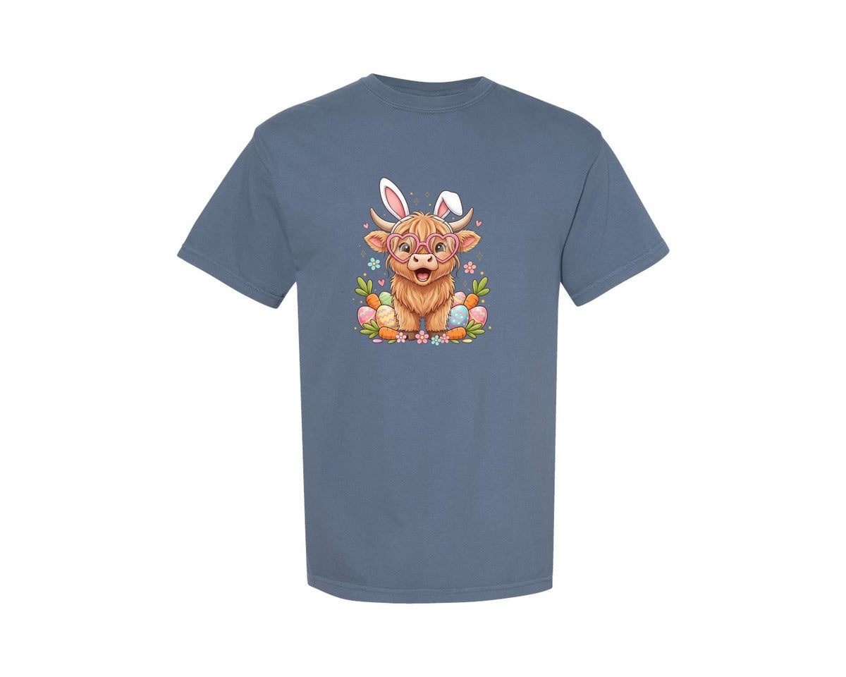 brand:Comfort Colors|color:Blue Jean|Easter Day Highland Cow 19 Graphic T-Shirt