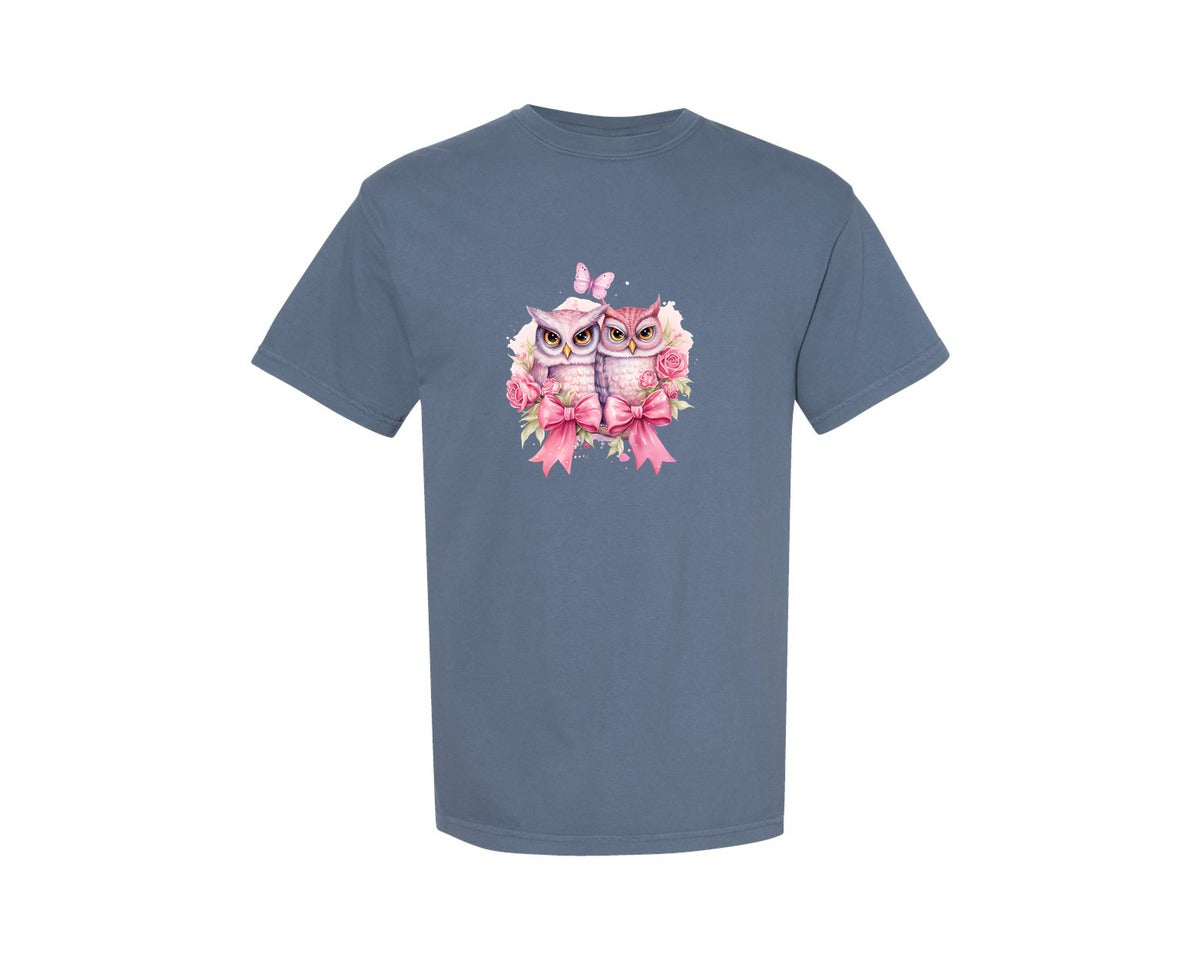 brand:Comfort Colors|color:Blue Jean|Breast Cancer Pink Owl Hooters Rose Graphic T-Shirt