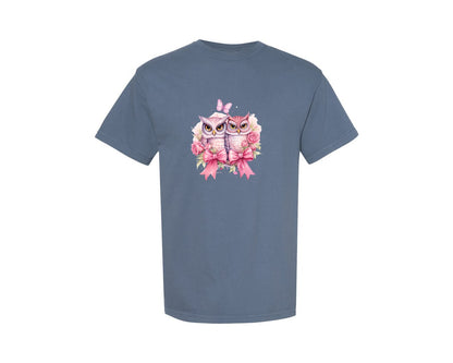 brand:Comfort Colors|color:Blue Jean|Breast Cancer Pink Owl Hooters Rose Graphic T-Shirt