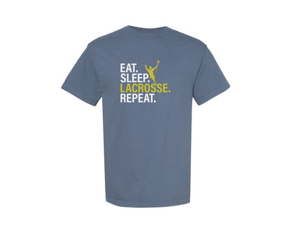 brand:Comfort Colors|color:Blue Jean|Eat Sleep Lacrosse Repeat Sports Team Graphic T-Shirt