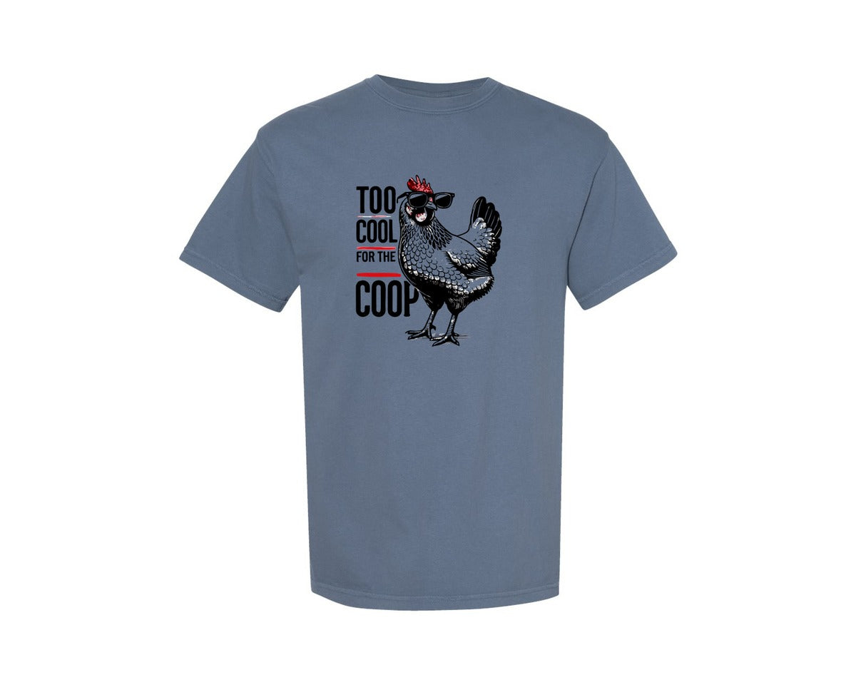 brand:Comfort Colors|color:Blue Jean|Too Cool For The Coop Chicken File Graphic T-Shirt