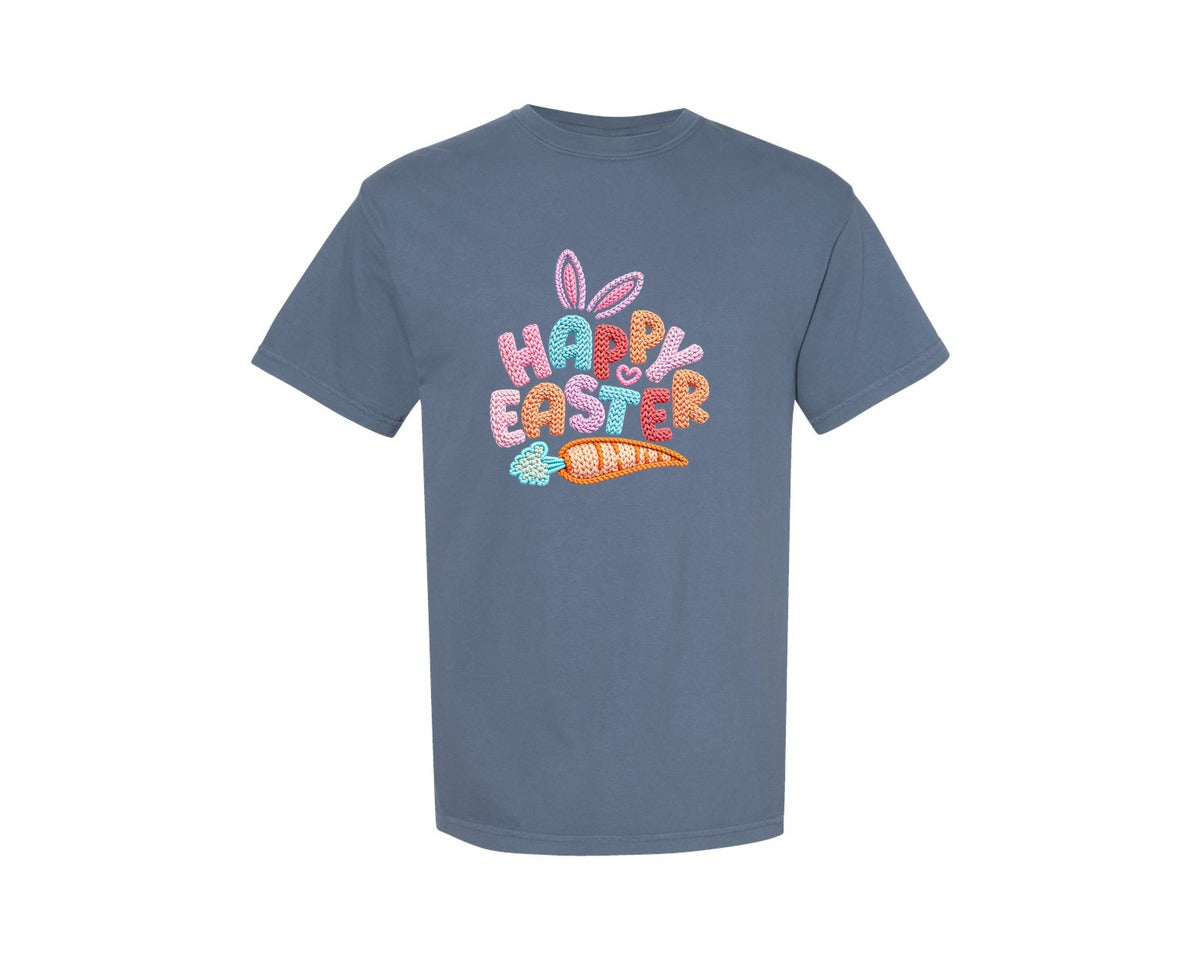 brand:Comfort Colors|color:Blue Jean|Happy Easter Bunny Faux Graphic T-Shirt