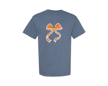brand:Comfort Colors|color:Blue Jean|Fall Pumpkin Coquette Bow 3 Graphic T-Shirt