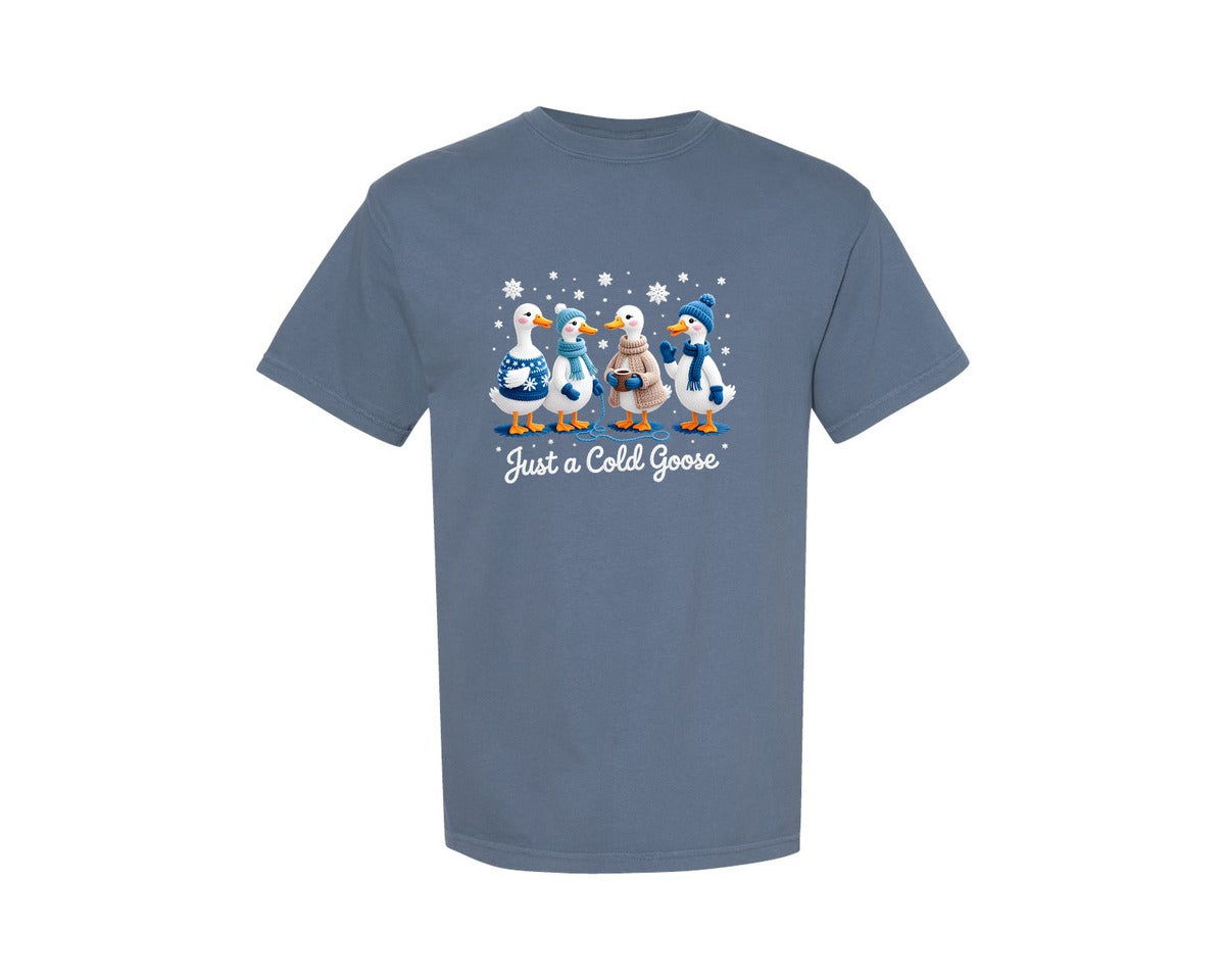 brand:Comfort Colors|color:Blue Jean|Yarn Crochet Winter Goose Graphic T-Shirt