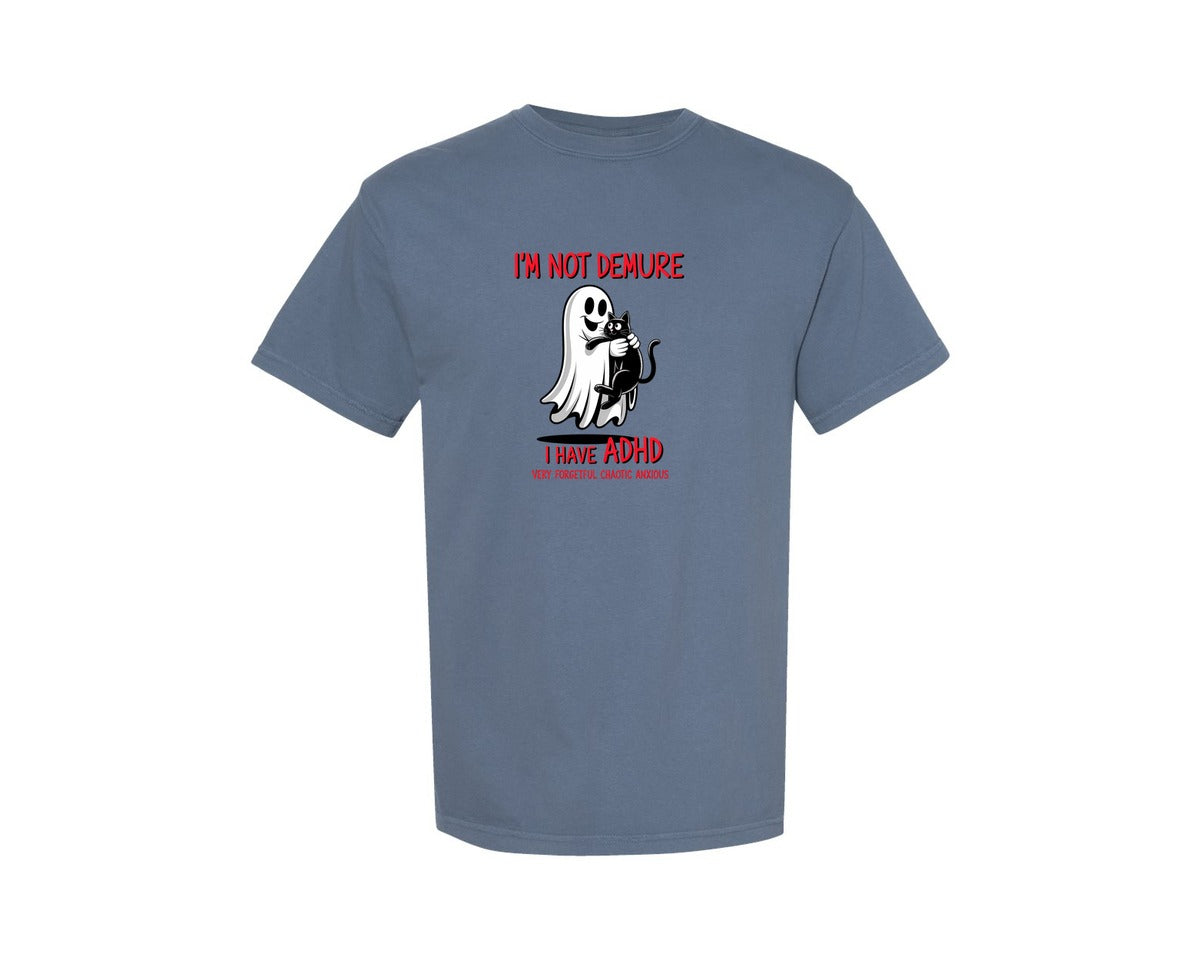 brand:Comfort Colors|color:Blue Jean|Funny Ghost Adhd Quote Halloween Graphic T-Shirt