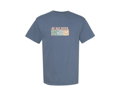 brand:Comfort Colors|color:Blue Jean|Floral Christian Easter Patchwork Graphic T-Shirt