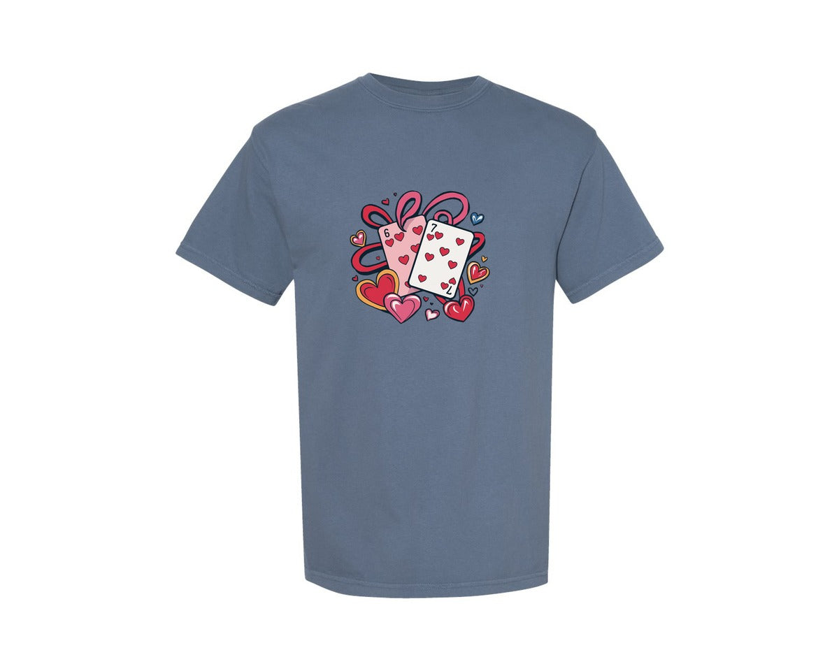 brand:Comfort Colors|color:Blue Jean|Playing Cards Valentine 6 7 7 Graphic T-Shirt