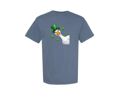 brand:Comfort Colors|color:Blue Jean|Funny Leprechaun Goose Shamrock Graphic T-Shirt