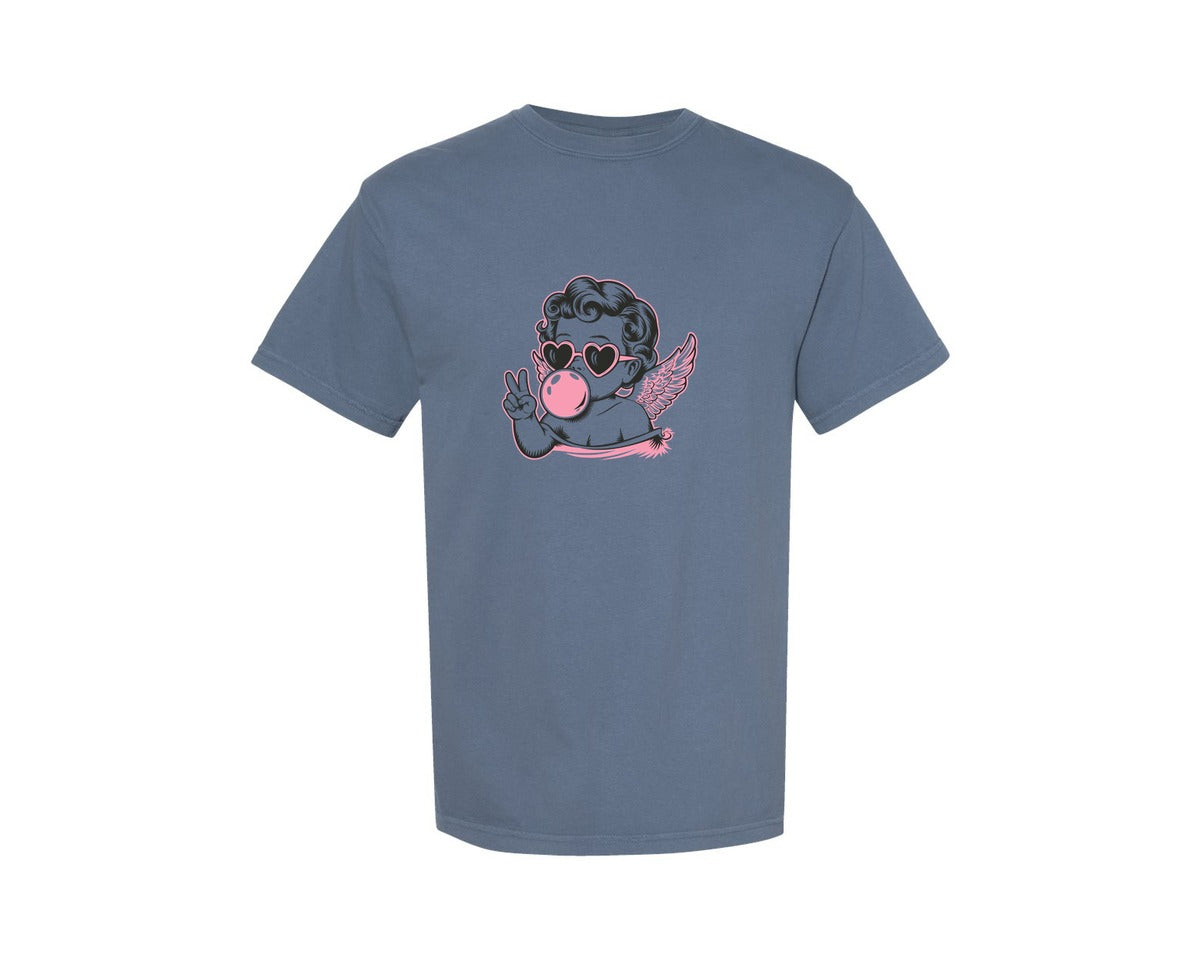 brand:Comfort Colors|color:Blue Jean|Retro Cupid Blowing Bubble Valentine 2 Graphic T-Shirt