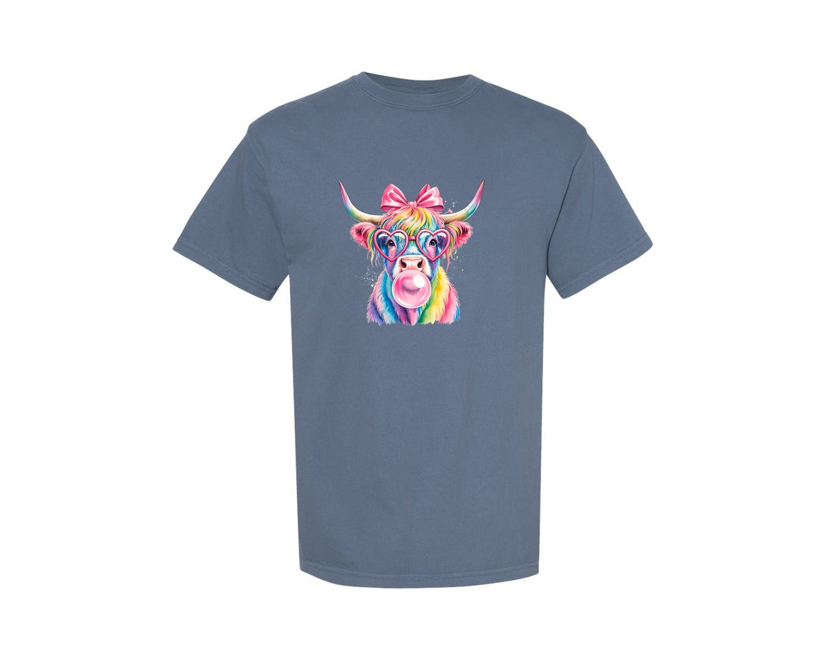 brand:Comfort Colors|color:Blue Jean|Fabulous Rainbow Highland Cow Farm Graphic T-Shirt