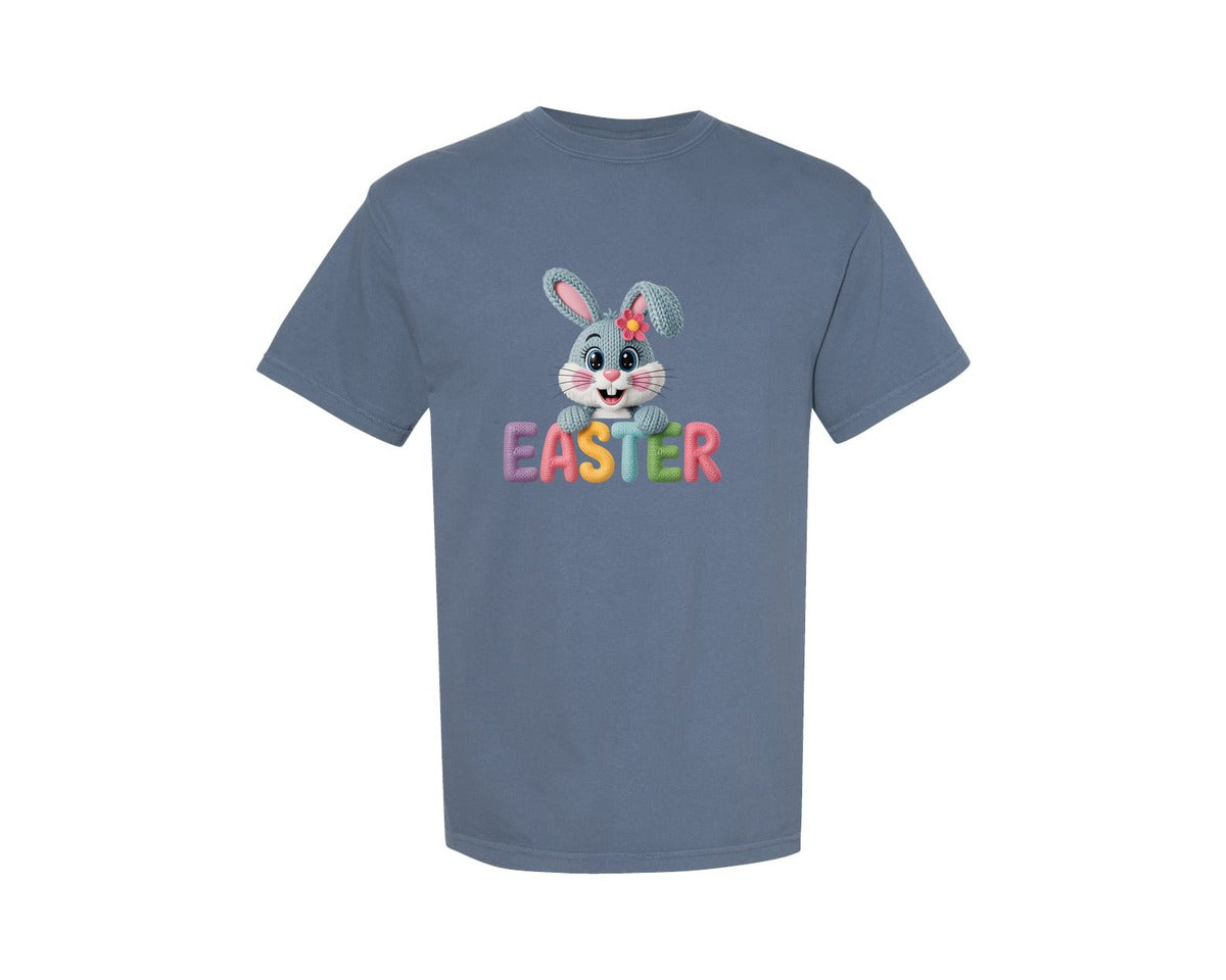 brand:Comfort Colors|color:Blue Jean|Cute Knitted Bunny Easter Design Graphic T-Shirt