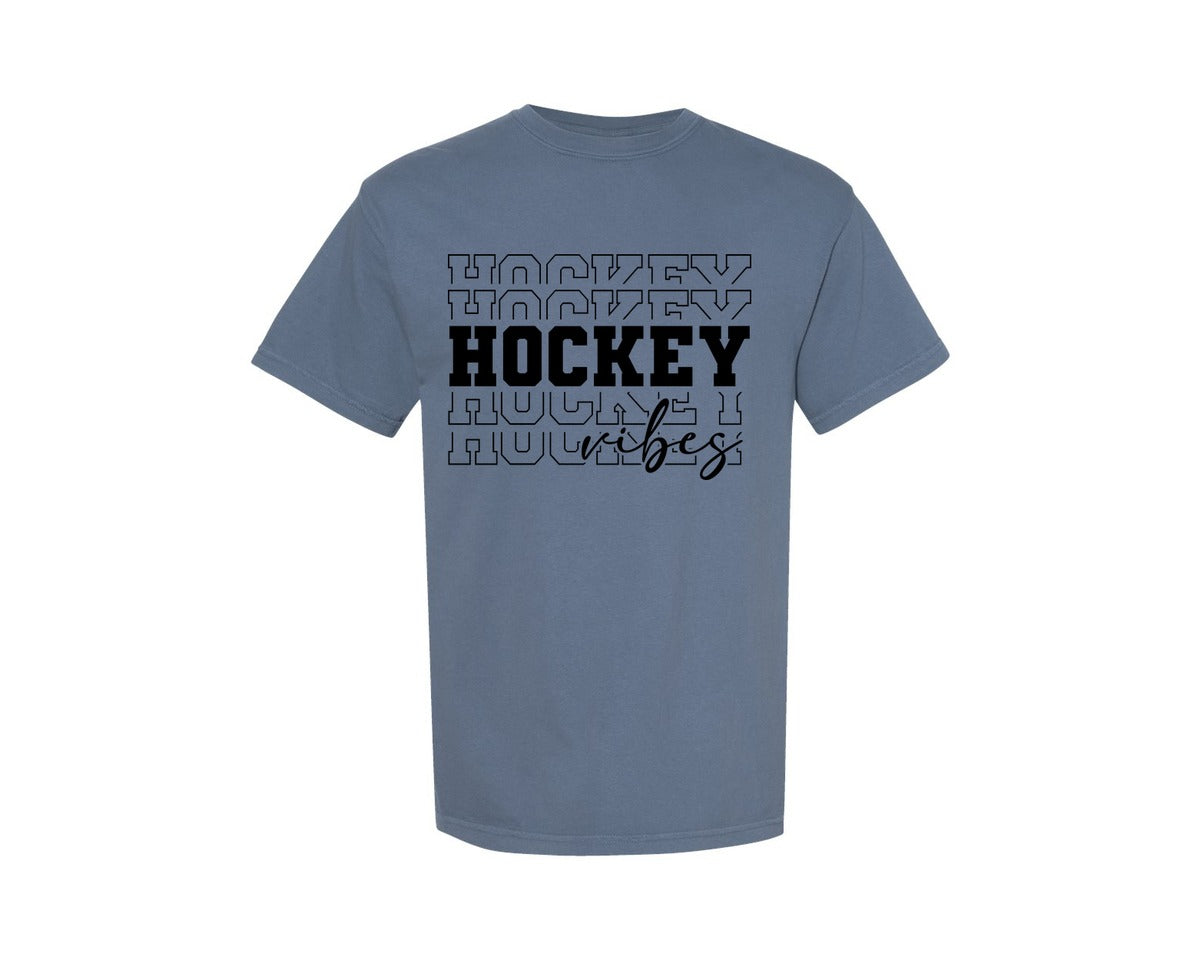 brand:Comfort Colors|color:Blue Jean|Hockey Vibes Hockey T Shirt Graphic T-Shirt