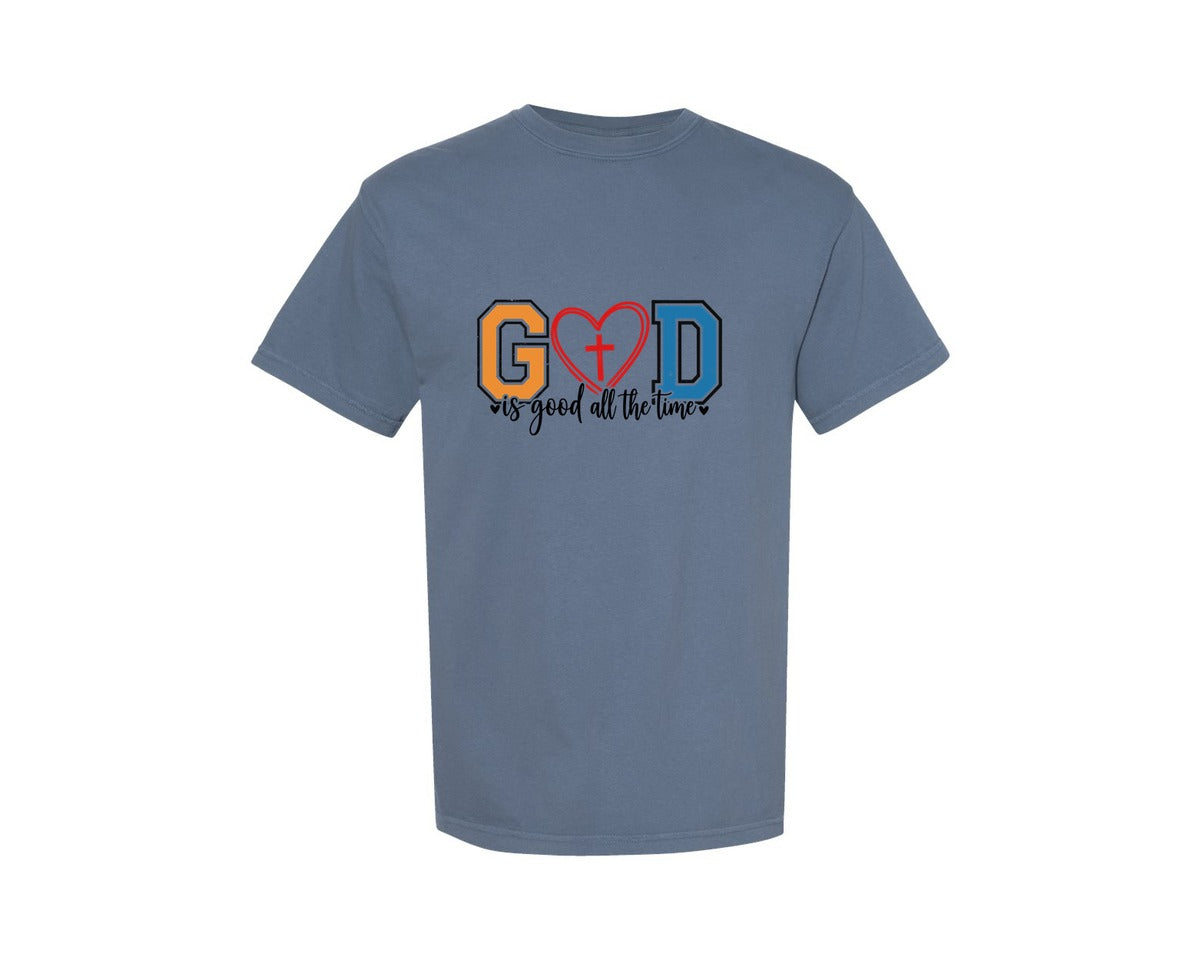 brand:Comfort Colors|color:Blue Jean|God Is Good Heart Design Graphic T-Shirt